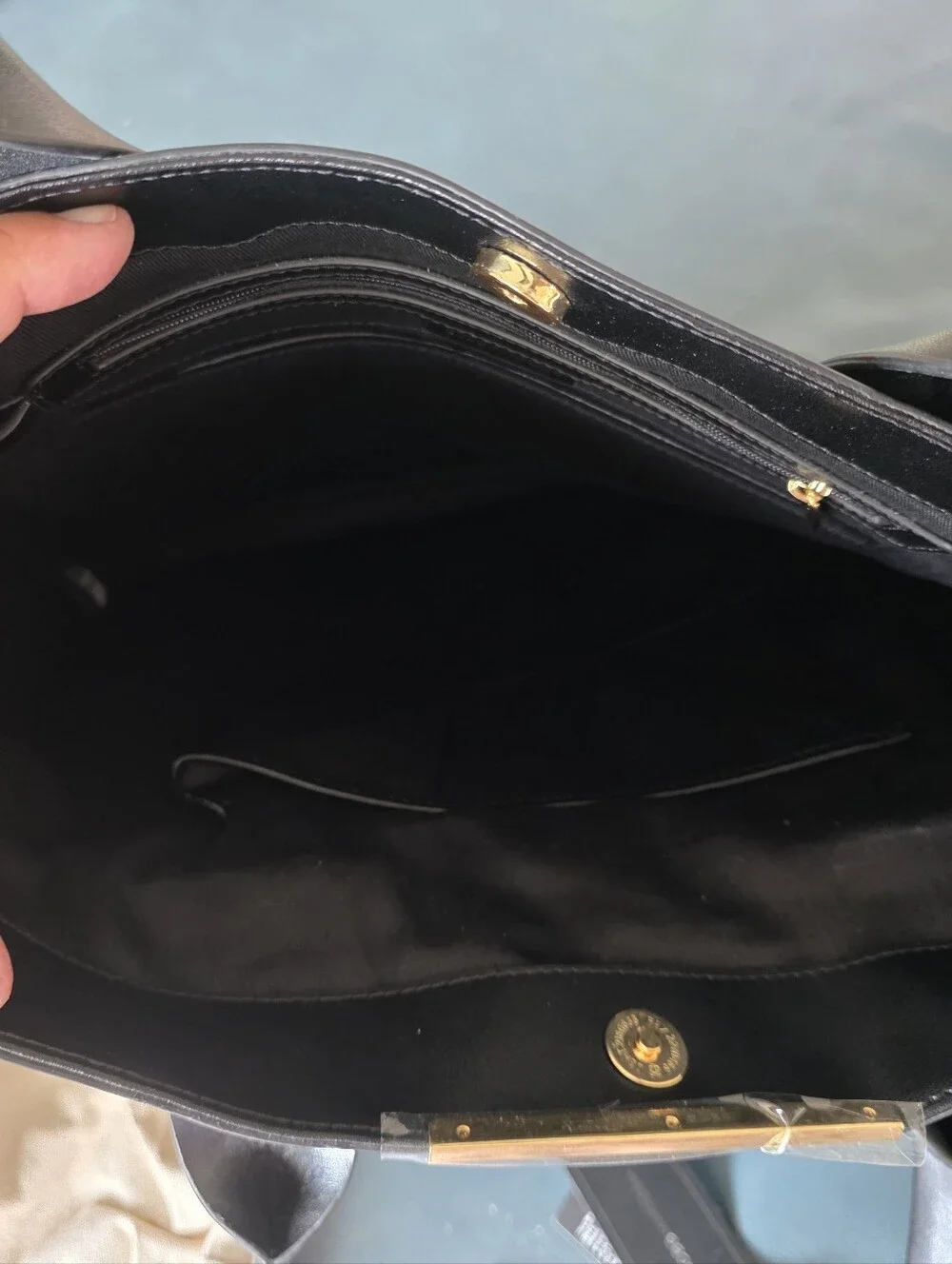 BCBG Max Azria Black Leather Tote Bag with Top Handles